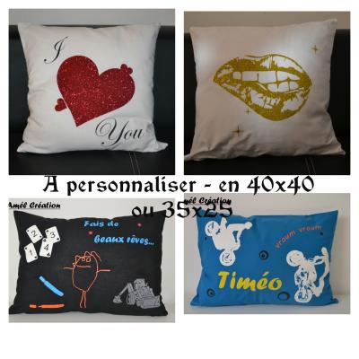 Coussin coton à personnaliser avec texte ou motif au choix 40x40cm ou 35x25
