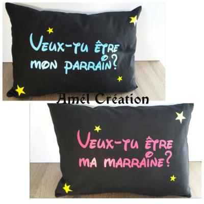 Coussin coton  - Veux-tu être ma marraine/mon parrain - 40x40 ou 35x25