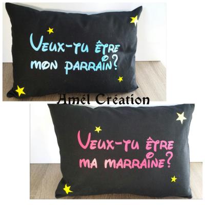 Coussin coton  - Veux-tu être ma marraine/mon parrain