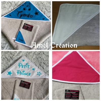 Cape de bain grise 75x75 - à personnaliser et gant offert