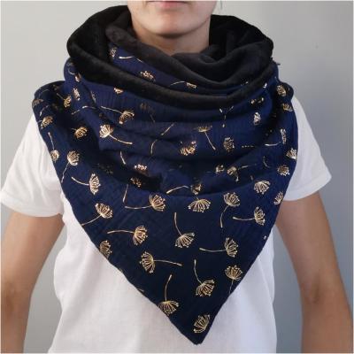 Echarpe bouton style chèche - bleu et palmier or