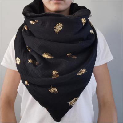 Echarpe bouton style chèche - noir feuille or