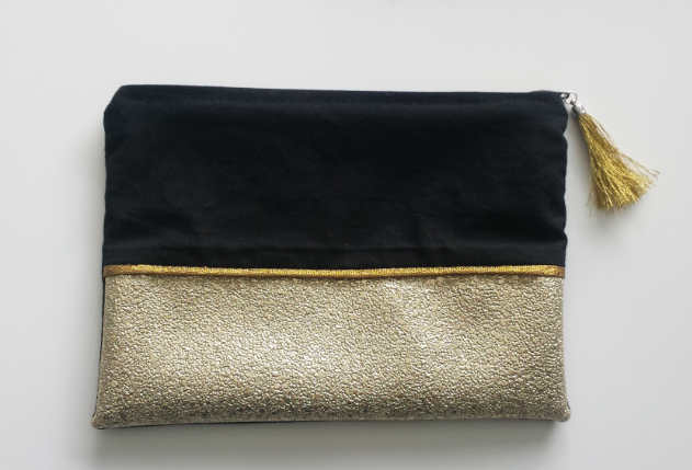 2 morceaux coton noir et strass or