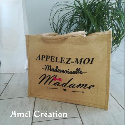 Cabas toile de jute Modèle appelez moi madame