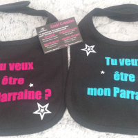 Bavoir tu veux etre ma marraine mon parrain fushia et turquoise