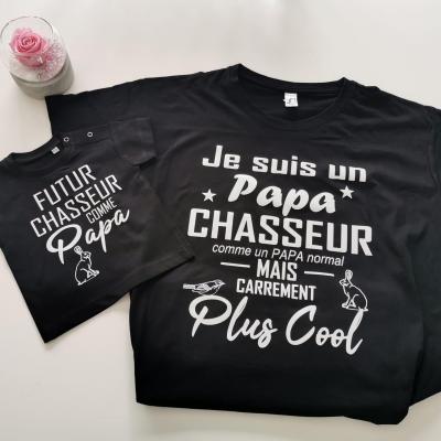 Ensemble 2 tee shirt manche courte ou longue - Je suis un papa chasseur