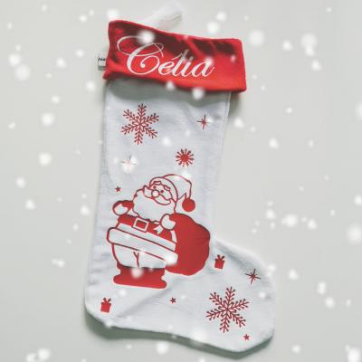 Chaussette de Noël Blanche - prénom + déco pere noel flocon