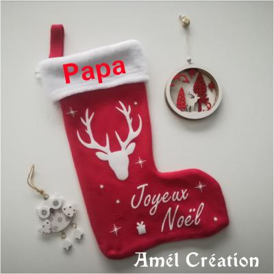 Chaussette de Noël - prénom + cerf et joyeux noël