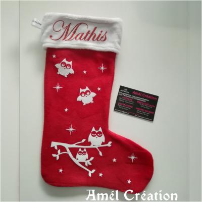 Chaussette de Noël - prénom + chouette et étoiles