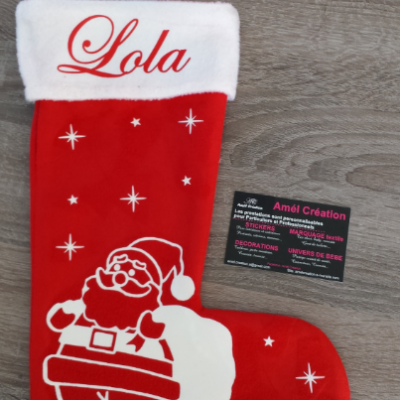 Chaussette de Noël - prénom + déco Père Noël