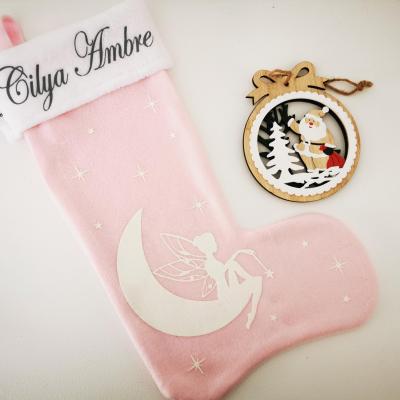 Chaussette de Noël rose - à personnaliser