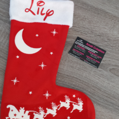 Chaussette de Noël - prénom + déco traîneau