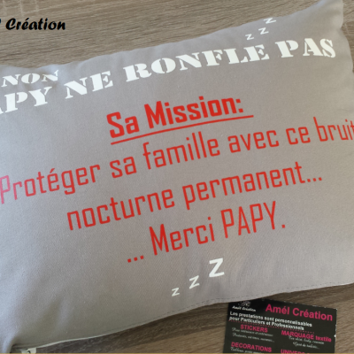 Coussin coton  - Eh non ... ne ronfle pas - 40x40 ou 35x25