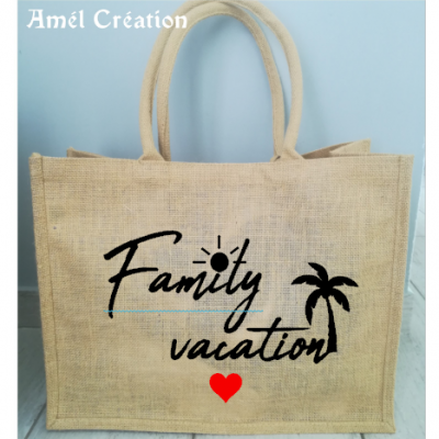 Grand cabas toile de jute Family Vacation