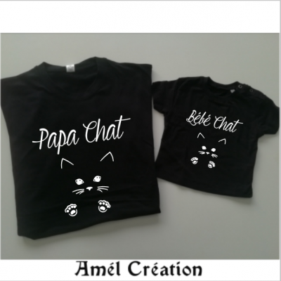 Ensemble de 2 TEE SHIRT OU BODY -  Famille CHAT