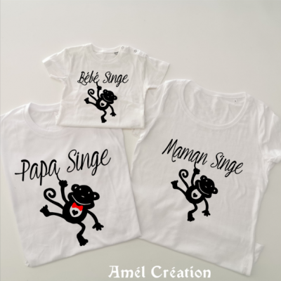 Ensemble de 3 TEE SHIRT OU BODY -  Famille SINGE