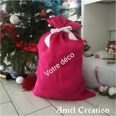Hotte de Noël XL - Toile de jute rose - déco au choix