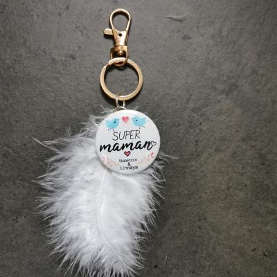 Porte clé plume SUPER MAMAN et prénom