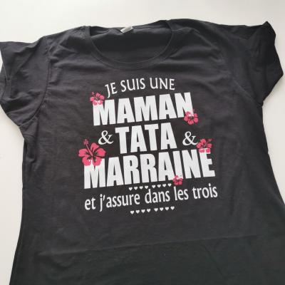 Tee shirt MC femme - 3 titres maman tata et marraine