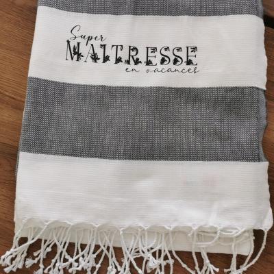 Fouta blanche bande grises - super maîtresse