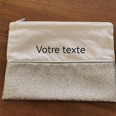 Pochette strass ARGENT et coton blanc -  à personnaliser