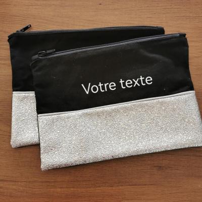 Pochette strass ARGENT et coton NOIR -  à personnaliser