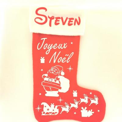 Chaussette de Noël - prénom + joyeux noel + père noel et traineau
