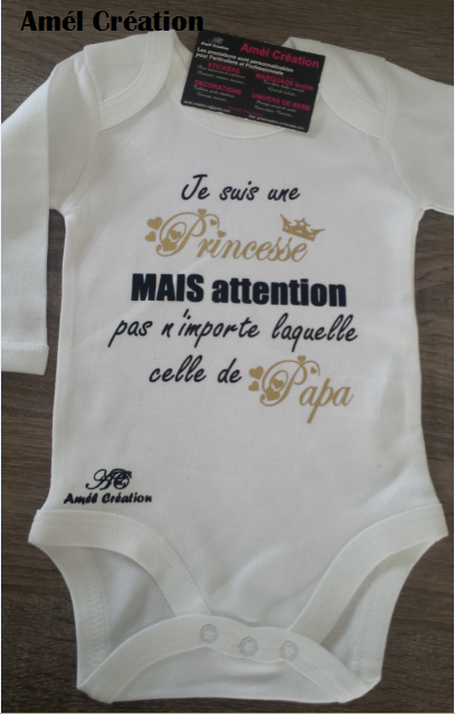 Je suis une princesse papa blanc noir velours et or