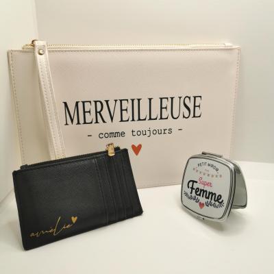 Lot - sac pochette, porte carte, miroir