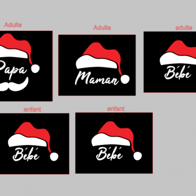 Ensemble NOEL 5 tee shirt - 3 adultes et 2 enfants