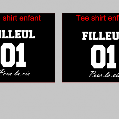 Ensemble 2 TEE SHIRT enfant - texte - numéro et POUR LA VIE