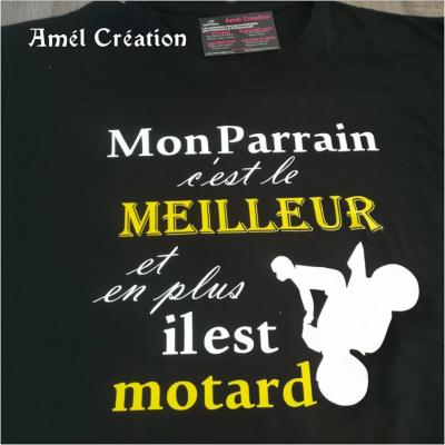 Tee shirt MC homme - Mon parrain c'est le meilleur et en plus il est motard
