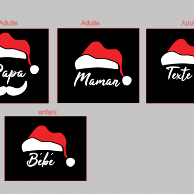 Ensemble NOEL 4 tee shirt - 3 adultes et 1 enfants