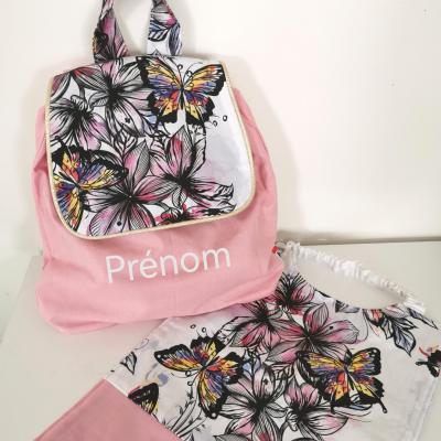 Ensemble Petit cartable papillon et bavoir