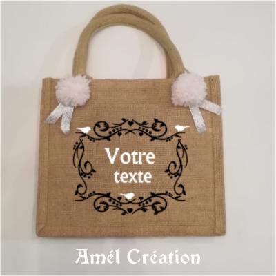 Petit Cabas toile de jute Modèle cadre + votre texte