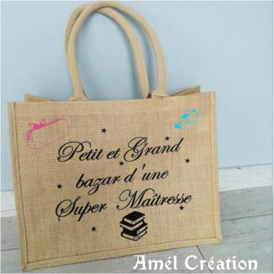 Grand Cabas toile de jute Modèle Petit et Grand bazar d'une super maîtresse (ou autre) -livre