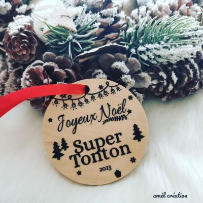 Boule Noël bois - Joyeux Noël + texte