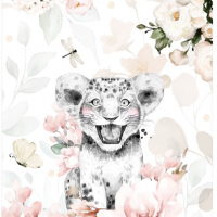 Plaid lion fleurs rose