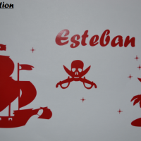 Sticker bateau de pirate prenom et deco