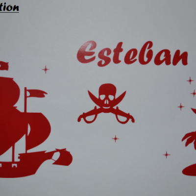 Stickers bateau de pirate + prénom + déco