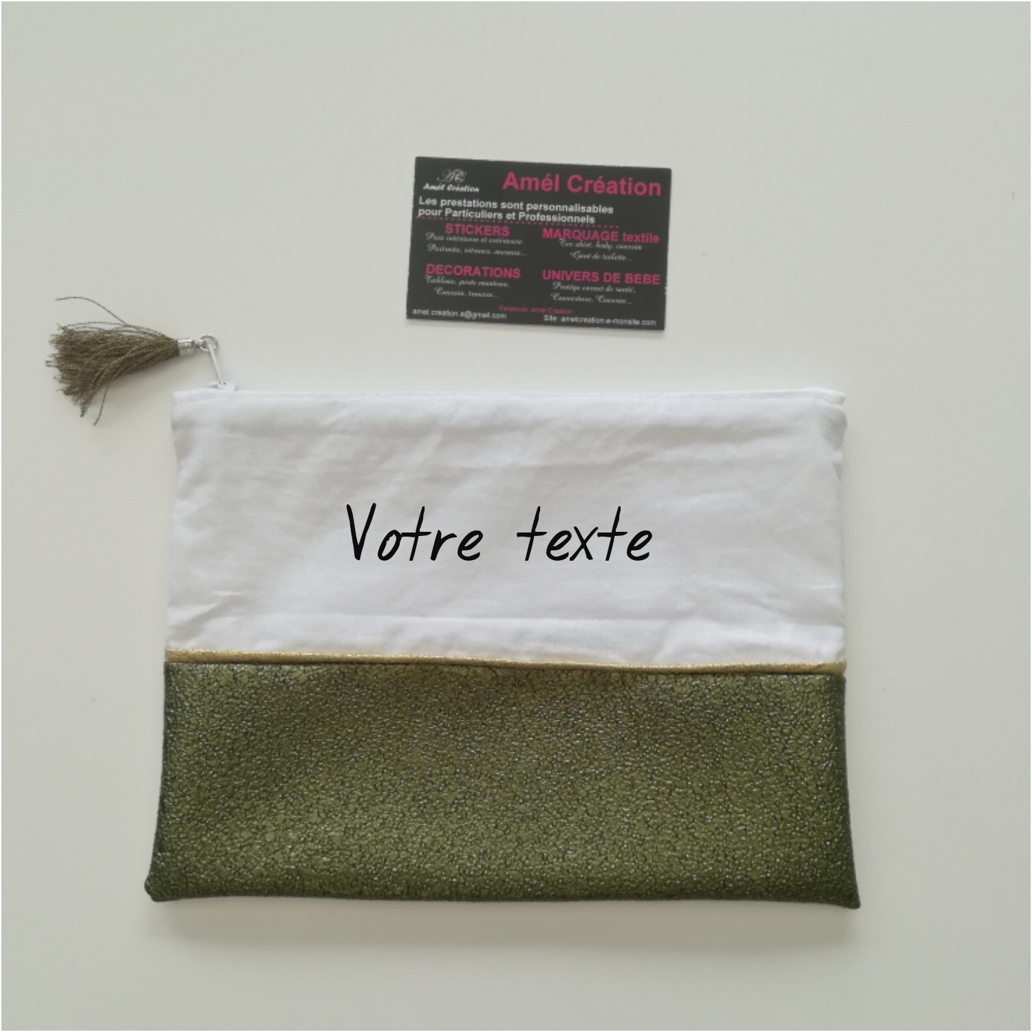 Strass vert et coton blanc