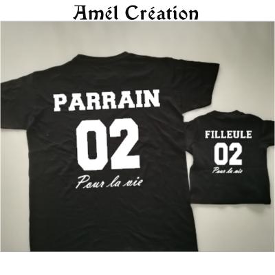 t-shirt parrain marraine filleule filleul personnalisé , cadeau parrai –  Cote-bonheur