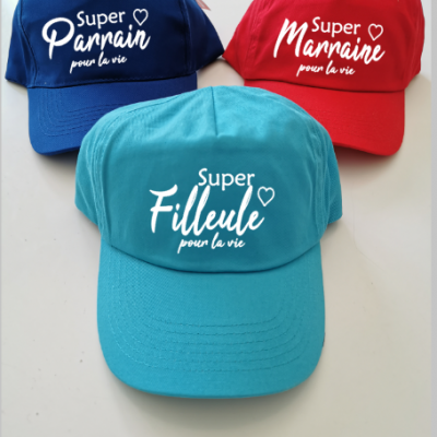 Trio Casquettes marraine/parrain et filleule/filleul