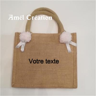 Petit Cabas toile de jute Modèle votre texte - petite taille